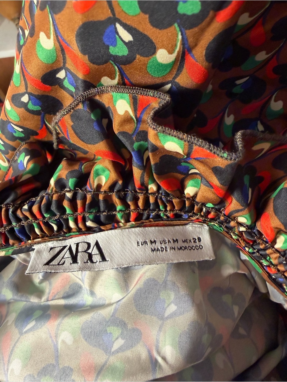 Zara Rust Multi Geometric Ruffle-Neck Button-Down Shirt - Picture 5 of 5